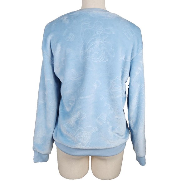 Disney's Stitch Juniors' Plush Sweatshirt Blue Pressed Pattern Size M - Picture 2 of 6